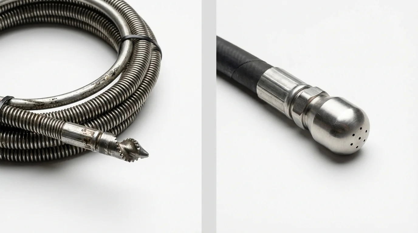 Drain snake cable and hydro jetting nozzle used for drain cleaning in Herndon, VA
