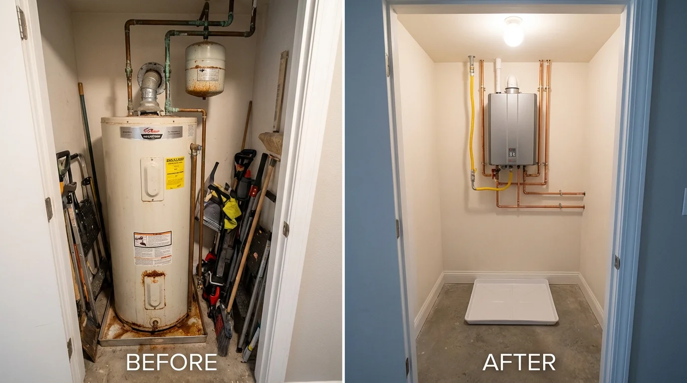 Tank water heater versus wall-mounted tankless unit comparison for Herndon, VA homeowners